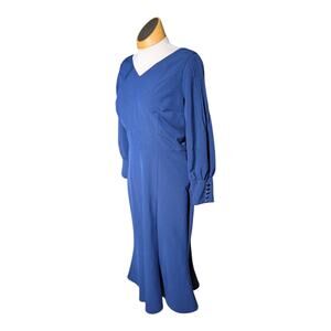 Stop Staring 30s Vintage Navy V-Neck Knee Length Gathered Sleeve Wiggle Dress L
